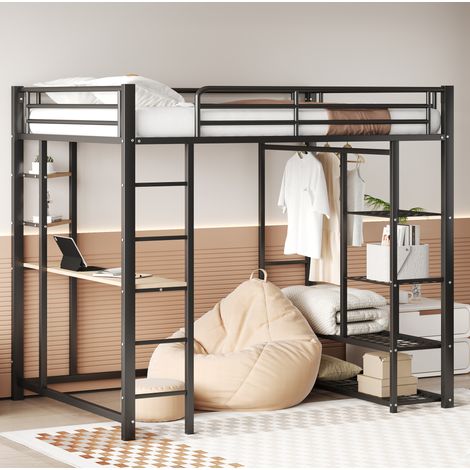 letto matrimoniale 140x200 con scrivania metallo nero HAVRYA (1/5)