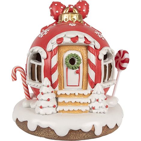 Maison de Pain d'Épices Lumineuse LED Décoration de Noël en Plastique Rouge 14 cm - PANGIVO (1/3)