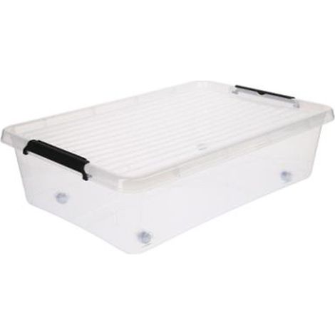 5Five Simply Smart – Boîte de rangement 29L en polypropylène – Dimensions L. 58 x l. 39 x H. 16,5 cm – Avec roulettes intégrées – Transparent