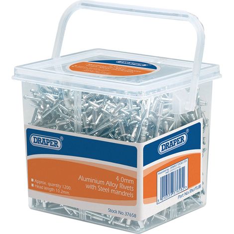 Draper 1200-Piece Tub of 4.0mm Diameter Blind Rivets (Approx. 10.2mm Length) - Model 37658 (1/5)