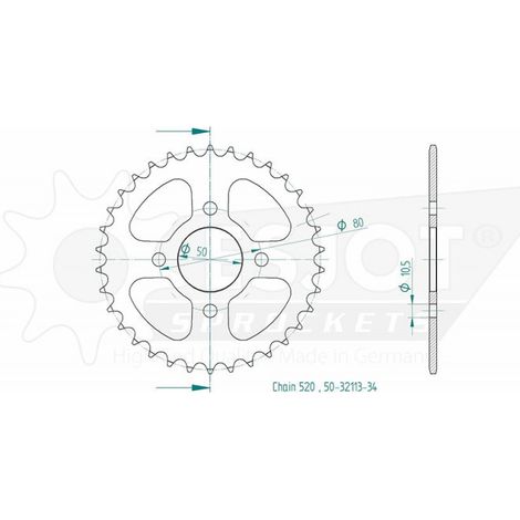 Couronne Acier Eton-Sym - 520 - 34 Dents - Made in Germany