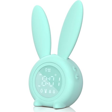 Réveil enfant - Réveil numérique, éclairage d'ambiance réglable, joli motif lapin, 5 sonneries - Rechargeable, idéal pour les chambres (1/5)