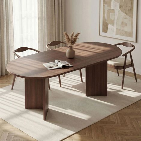 BELORA XL Table à manger extensible ovale couleur bois foncé 160-200 cm