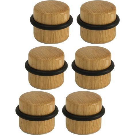 Arrêts de Portes - Butée de Porte Adhésive en Bois pour Sol - Butoirs de Porte Protection de Portes et Murs - Pack 6 unités (Chêne)
