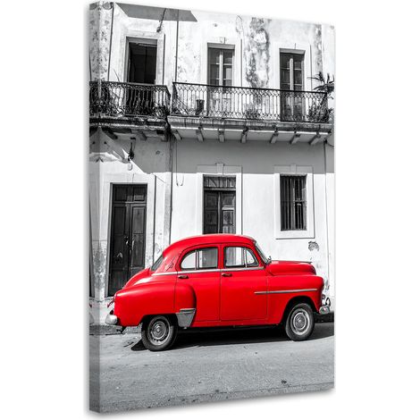 Tabelau sur Toile, Voiture rétro rouge à Cuba,30x45 (1/4)