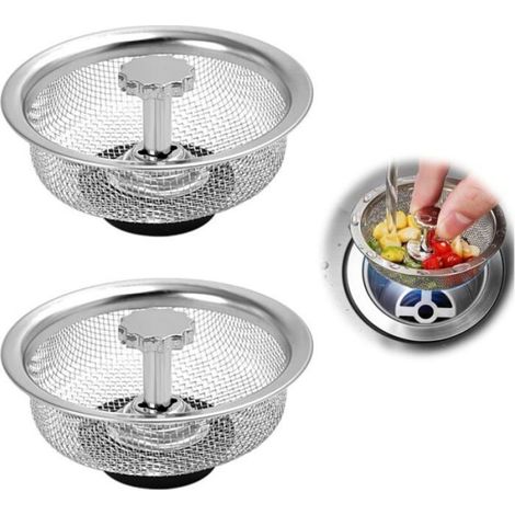 2 pièces Filtre à évier, Acier inoxydable, Réglable en hauteur, Diamètre 8,3 cm, Cuisine et Salle de bain