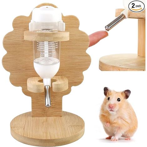 Hamster and Guinea Pig Drinking Bottle Hanging Water Bottle with Adjustable Wooden Stand Drinking Bowl for Small Animals