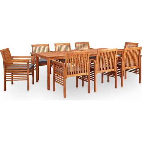 9 pcs Ensemble à dîner de jardin, Mobilier à dîner d'extérieur, Table et Chaises à Manger et coussins Acacia solide MKPO19285 (1/5)