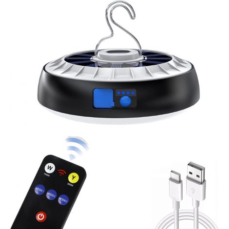 Lampe de camping solaire, lampe de tente magnétique étanche avec crochet, lampe LED rechargeable pour le camping, la randonnée, la pêche et la chasse.