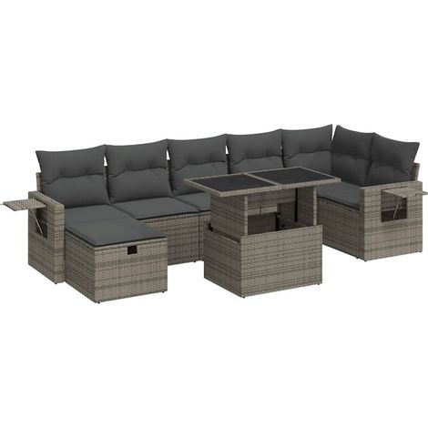 vidaXL Salon de jardin 8 pcs avec coussins gris résine tressée (1/5)