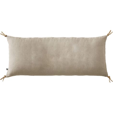 Coussin 55 x 110 cm en lin lavé sable avec 4 nouettes en jute - LUISA (1/5)