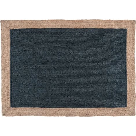 Tapis 160x230 cm en jute naturelle et teinté bleu foncé - CAPRI 6118