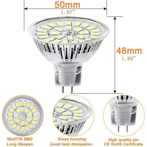MR16 LED-Lampe, GU5.3 5W LED-Licht, entspricht einer 50W Halogenlampe, Kaltweiß 6000K 450LM AC/DC 12V-24V Nicht dimmbarer LED-Strahler (10er-Pack) [Energieklasse F]