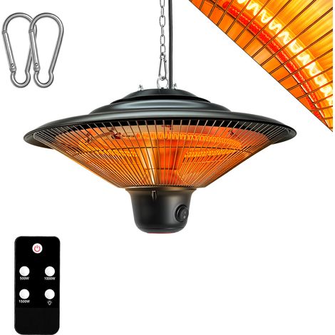 TolleTour Chauffage radiant terrasse 1500 W suspendu en fibre de carbone avec télécommande, éclairage LED, 3 niveaux de chauffe (1/5)
