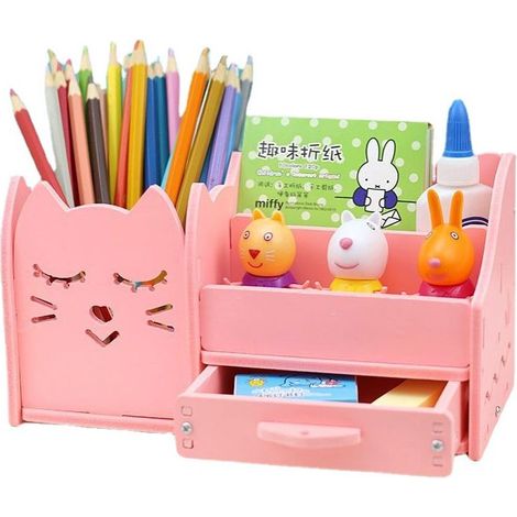 Boîte De Rangement - Organiseur De Papeterie En Bois - Pour Bureau Et Enfants - 1 Pièce