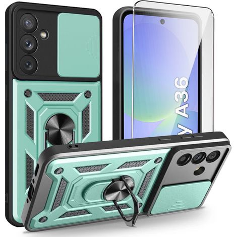 Funda protectora para Samsung Galaxy A36 5G, CamShield Slide, verde + cristal templado 9H (1/4)