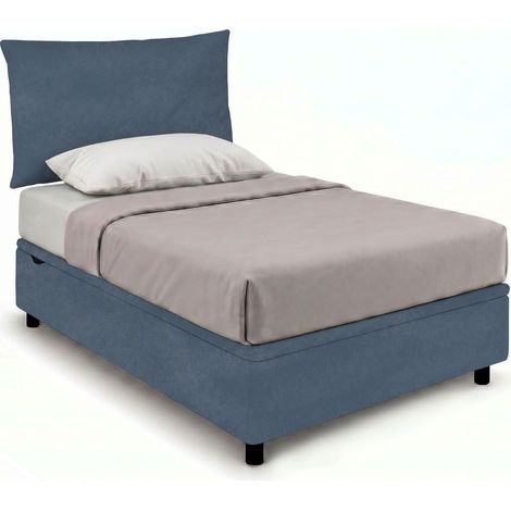 Letto 1 Piazza e Mezza Contenitore Imbottito 120x190 cm Microfibra Blu Boxmax Testata Soft (1/5)