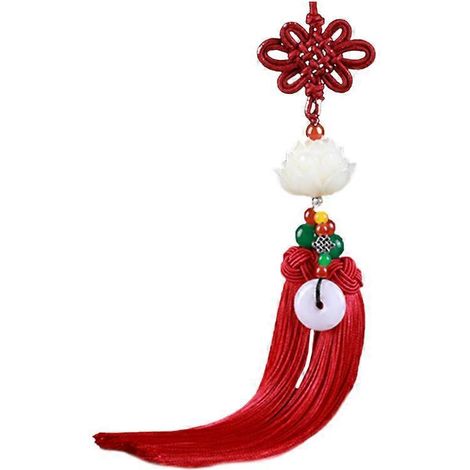Décoration suspendue pour voiture avec pompon, pendentif nœud chinois en forme de lotus, ornement à suspendre pour véhicule (voiture, camion) (rouge)-353cm-Red