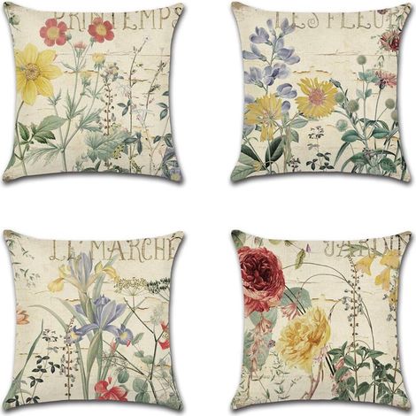 100 fundas de almohada de lino vintage con estampado floral, colcha clásica europea.