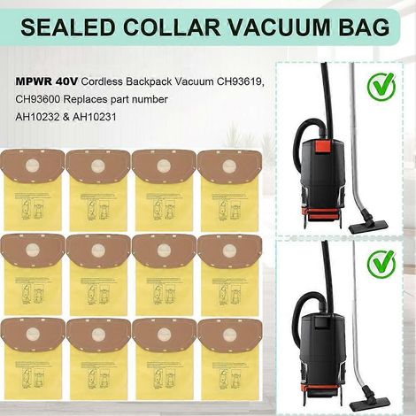 12 sacs AH10232 pour aspirateur dorsal sans fil Hoover MPWR 40V CH93619 CH93600 (pièces de rechange) (1/5)