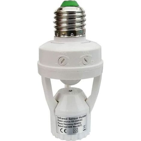 Socket with PIR motion detector. E27 base bulbs for indoor use with time and light settings. (1/5)