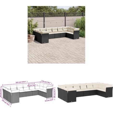 10-tlg. Garten-Sofagarnitur mit Kissen Schwarz Poly Rattan - Gartensofas - Outdoor Möbel - Gartenmöbelset - Lounge Set - Rattan Sofa - Home & Living (1/3)