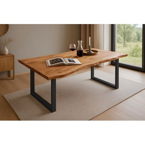 Esstisch Baumkante massiv Akazie natur 140 x 80 schwarz QUINN (1/5)