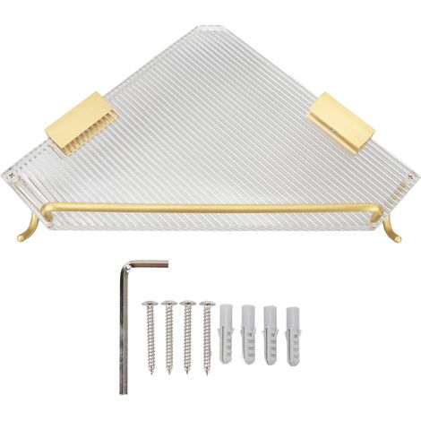 Étagère de douche d'angle en aluminium et acrylique, mural, rangement pour salle de bain, WC, dortoir ou cuisine, avec crochet. (1/5)