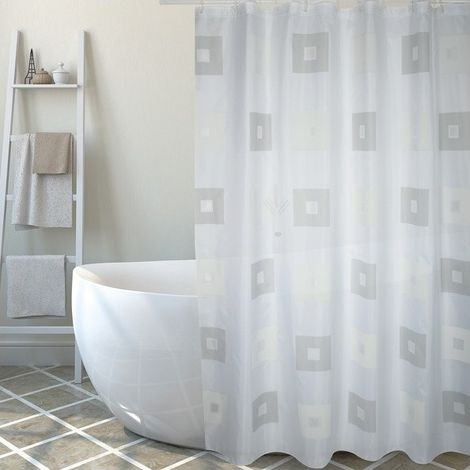Rideau de douche Polyester BLOCK 180x200cm QUALITE PREMIUM Gris - Anneaux inclus MSV (1/3)