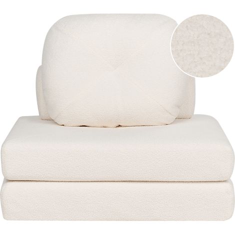 Sofá cama moderno minimalista de 1 plaza puf cama individual con cojín de bouclé blanco Olden