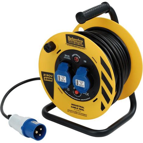 Draper 35115 Defender E86475 230V 2-Way Light Industrial Cable Reel, 16A, 25m
