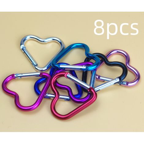 8 Mousqueton, Alliage d'aluminium, Forme cœur, Coloré, Compact, Camping, Randonnée, Escalade