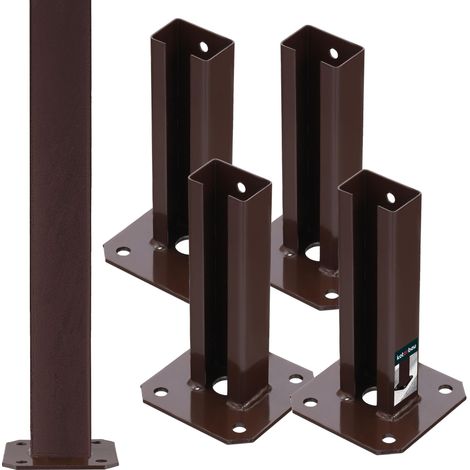 KOTARBAU® 4 Pièces Support Poteau - pour Clôture - à Visser - Pied de Poteau - Acier Revêtu par Poudre - 60 x 40 mm - Marron - Fixation Robuste (1/5)