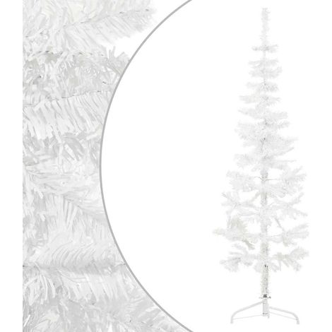 Demi Sapin de Noël Arbre de Noël artificiel mince avec support Blanc 150 cm (1/5)