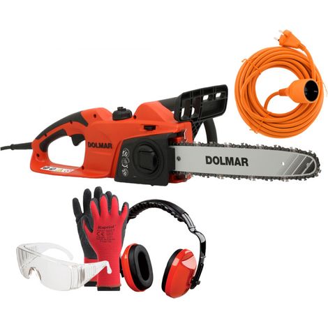 PACK - DOLMAR Tronçonneuse Électrique 1800W - Guide 35 cm ES39TLC + Rallonge de Jardin 20m + Équipements de protection