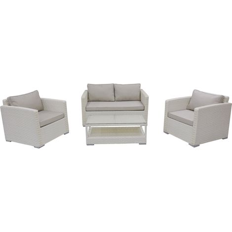 Set Salotto da Giardino Divano 2 Poltrone e Tavolino Kios Avorio (1/4)