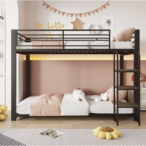 Letto a castello 90 x 200 cm in metallo e MDF, con scala a gradini larghi, nero HAVRYA (1/5)