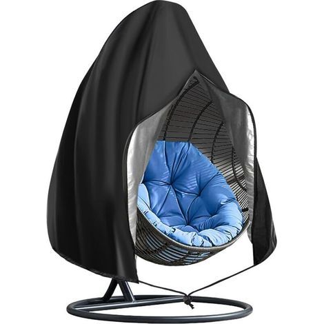 Hanging Egg Cover, 190 x 115 cm Outdoor Hanging Chair Waterproof Cover Egg Protection Chair for Garden Swings Furniture, Black (1/4)