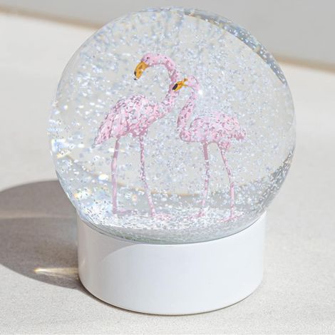 Boule à Neige Flamant Rose avec Base Blanche, Flocons Blancs, Boule à Neige en Verre pour Filles, Enfants, Femmes, Adultes, Cadeau, 100 mm (1/5)