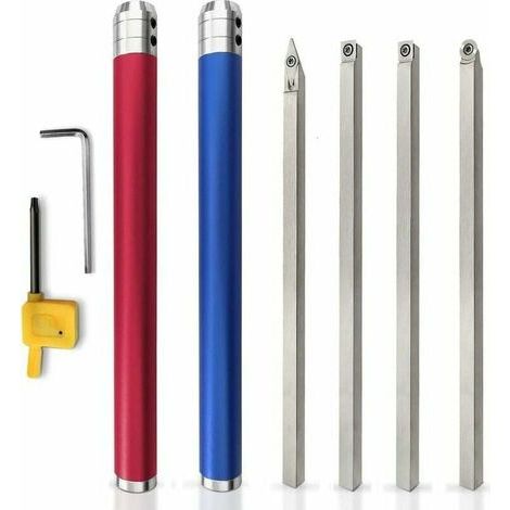 Ensemble d'outils de tournage sur bois en carbure - Outils de tour à bois avec inserts ronds, carrés et diamants, et poignée interchangeable en alliage d'aluminium (1/4)