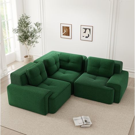 Sofá modular esquinero de pana verde para salón OKMYHOME (1/5)