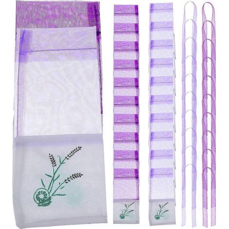 20 sachets de lavande en gaze, vides, pour armoire ou voiture (10 de chaque couleur : violet foncé et violet clair). (1/4)
