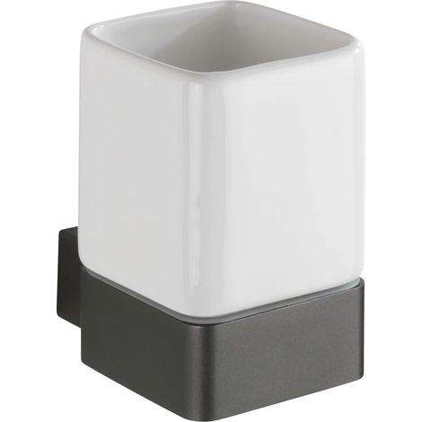 Vaso higiene dental Montella - Soporte para cepillos de dientes para atornillar, inoxidable, Aluminio, 7.3 x 10.4 x 10.2 cm, Antracita (1/5)