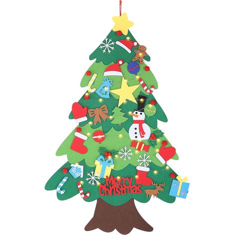 Décoration de Noël murale, sapin de Noël en feutrine à faire soi-même, ornement de fête avec LED n° 1 (1/5)