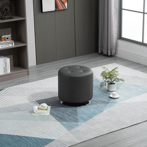 Pouf girevole HOMCOM, rotondo, rivestito in similpelle, stile moderno per camera da letto, corridoio, soggiorno, Ø45,5x44,5 cm, grigio (1/5)