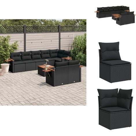 Salon de jardin 9 pcs avec coussins noir résine tressée - Ensemble Salon De Jardin - Meuble Extérieur - Jardin Design - Mobilier De Jardin - Chaise Longue (1/5)