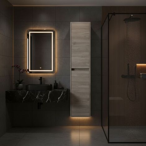 Colonna bagno sospesa 140x30 cm con 4 ripiani vetro colore rovere scuro Eternity – Soria