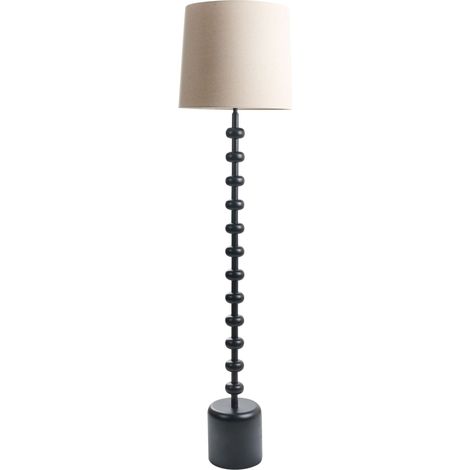 Lampadaire Classique en Métal avec Abat-Jour en Tissu Perlé Noir Krios