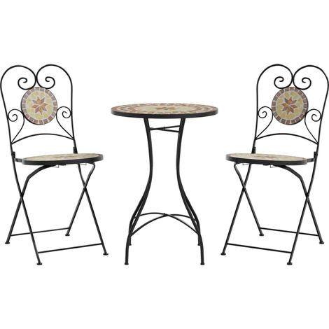 Maison Exclusive - Mosaik-Bistro-Set Terrakottarot und Weiß Eisen