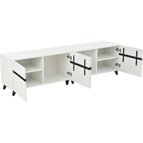TV-Möbel 180 x 40 x 49 cm, weiß hochglänzend, MDF, 4 Fächer, 8 Füße MODENUIT (1/5)